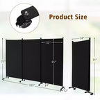 Paravent pliable à 3 panneaux 183 cm sur roulettes verrouillables, Noir/Marron/Gris/Blanc