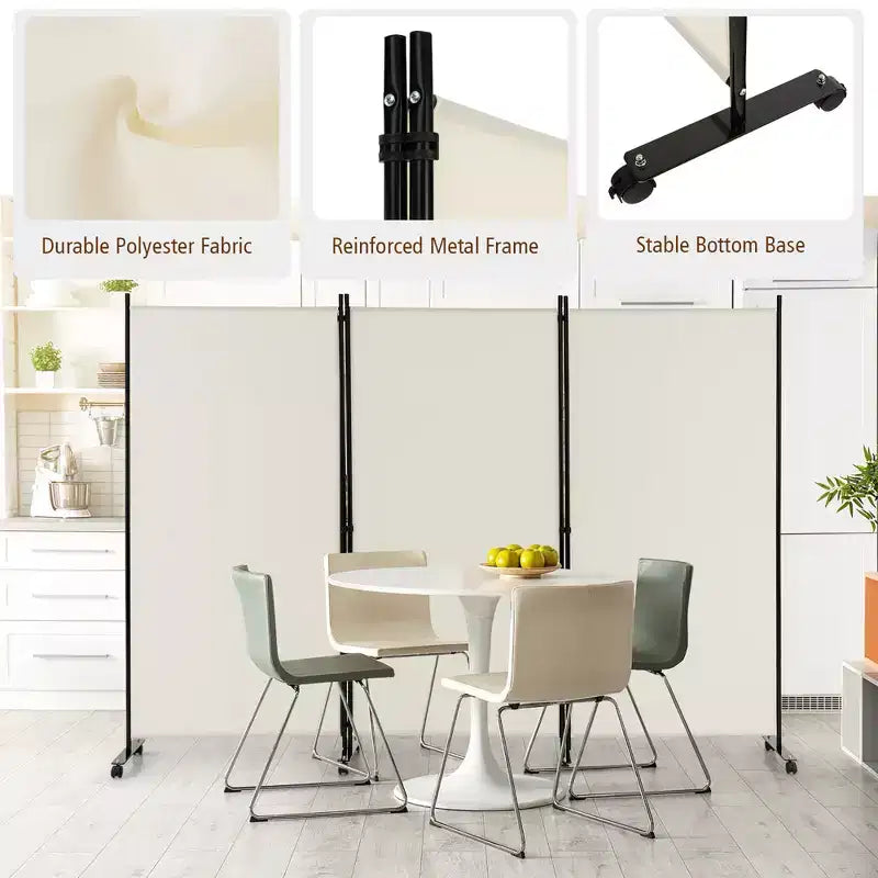 Paravent pliable à 3 panneaux 183 cm sur roulettes verrouillables, Noir/Marron/Gris/Blanc