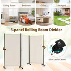 Paravent pliable à 3 panneaux 183 cm sur roulettes verrouillables, Noir/Marron/Gris/Blanc