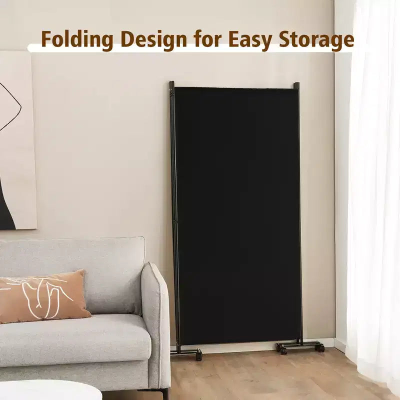 3-Panel Folding Room Divider 6Ft Rolling Privacy Screen with Lockable Wheels, Black/Brown/Grey/White