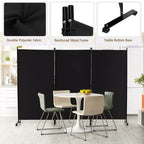 Paravent pliable à 3 panneaux 183 cm sur roulettes verrouillables, Noir/Marron/Gris/Blanc