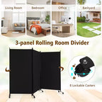 Paravent pliable à 3 panneaux 183 cm sur roulettes verrouillables, Noir/Marron/Gris/Blanc