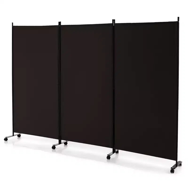 3-Panel Folding Room Divider 6Ft Rolling Privacy Screen with Lockable Wheels, Black/Brown/Grey/White