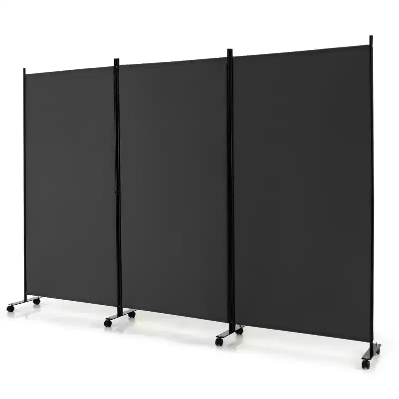 3-Panel Folding Room Divider 6Ft Rolling Privacy Screen with Lockable Wheels, Black/Brown/Grey/White