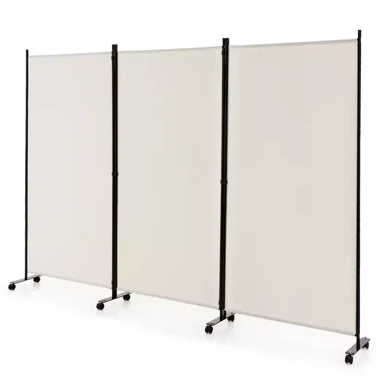 3-Panel Folding Room Divider 6Ft Rolling Privacy Screen with Lockable Wheels, Black/Brown/Grey/White