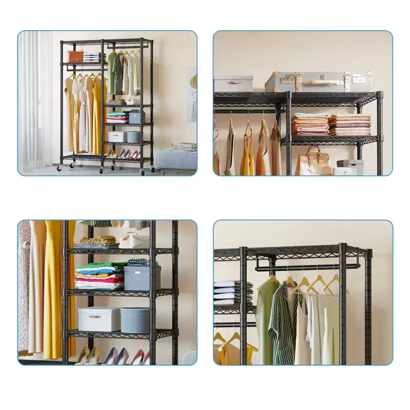 Portant à vêtements robuste avec double tringle et roulettes verrouillables