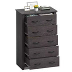 Commode de rangement à 5 tiroirs Armoire haute Meuble de rangement Chambre Couloir Gris foncé/Noyer