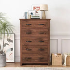 Commode de rangement à 5 tiroirs Armoire haute Meuble de rangement Chambre Couloir Gris foncé/Noyer