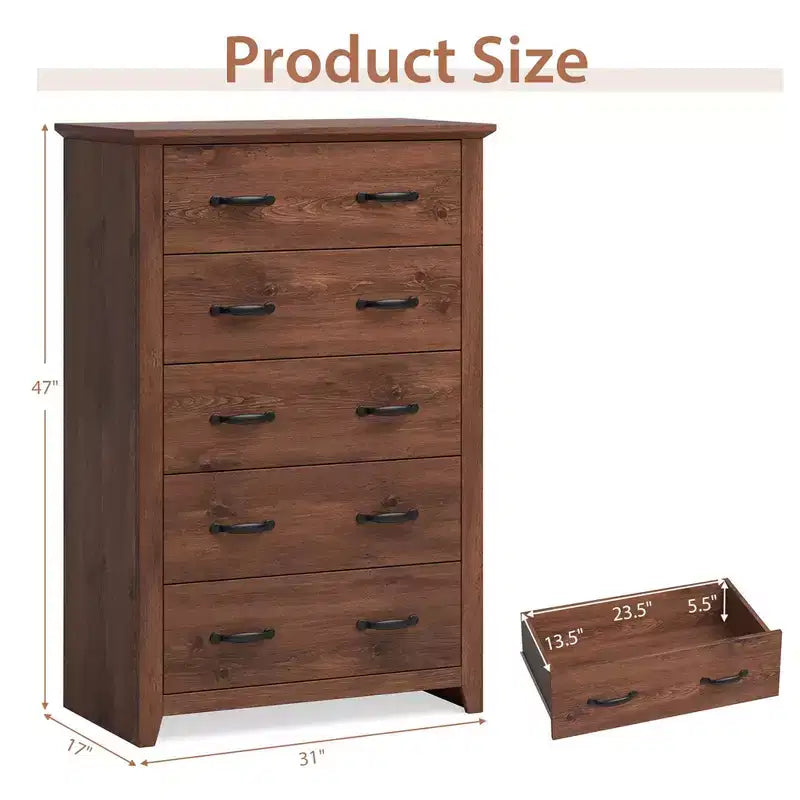 Commode de rangement à 5 tiroirs Armoire haute Meuble de rangement Chambre Couloir Gris foncé/Noyer