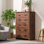Commode de rangement à 5 tiroirs Armoire haute Meuble de rangement Chambre Couloir Gris foncé/Noyer