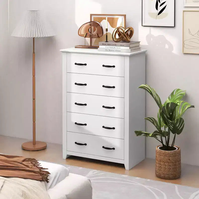 Commode de rangement à 5 tiroirs Armoire haute Meuble de rangement Chambre Couloir Gris foncé/Noyer
