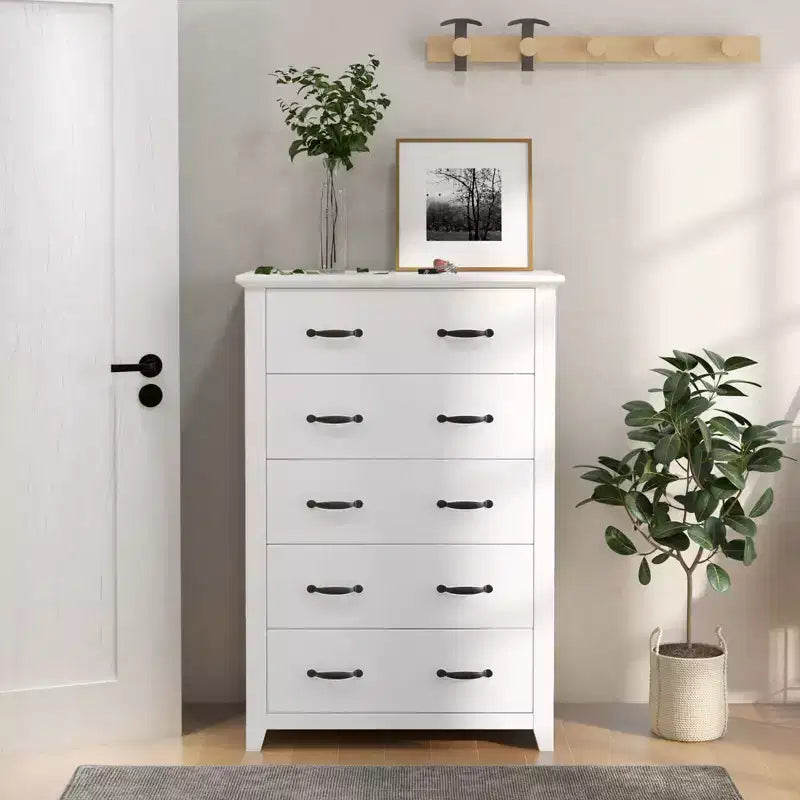 Commode de rangement à 5 tiroirs Armoire haute Meuble de rangement Chambre Couloir Gris foncé/Noyer