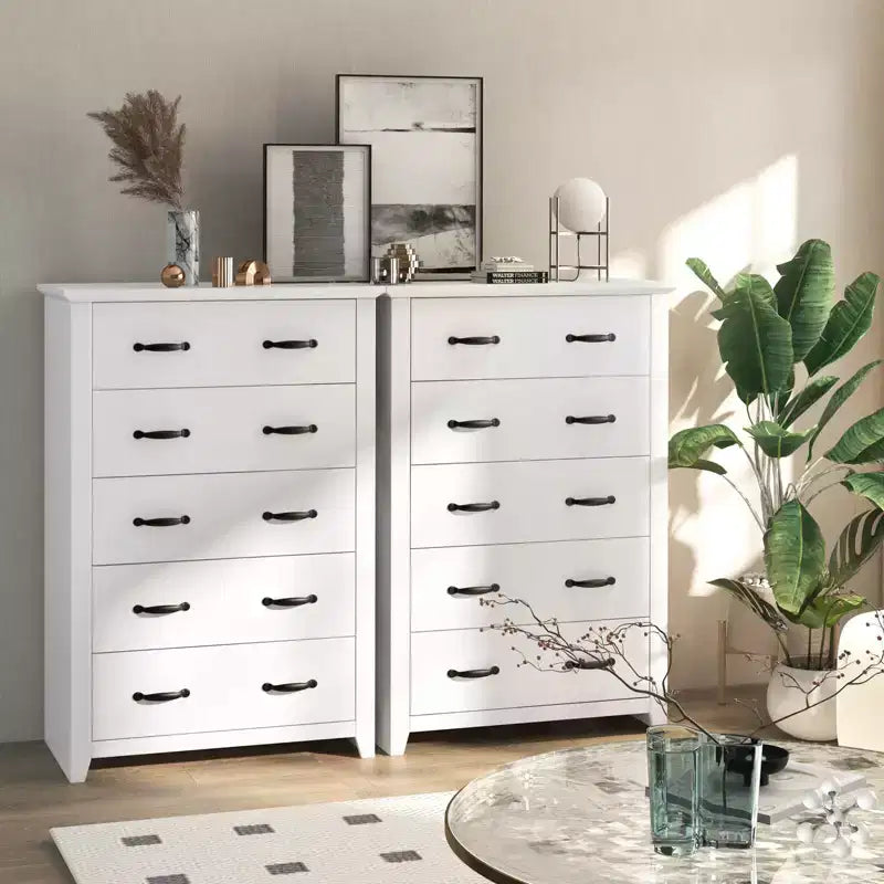 Commode de rangement à 5 tiroirs Armoire haute Meuble de rangement Chambre Couloir Gris foncé/Noyer