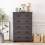 Commode de rangement à 5 tiroirs Armoire haute Meuble de rangement Chambre Couloir Gris foncé/Noyer