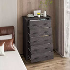 Commode de rangement à 5 tiroirs Armoire haute Meuble de rangement Chambre Couloir Gris foncé/Noyer