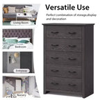 Commode de rangement à 5 tiroirs Armoire haute Meuble de rangement Chambre Couloir Gris foncé/Noyer