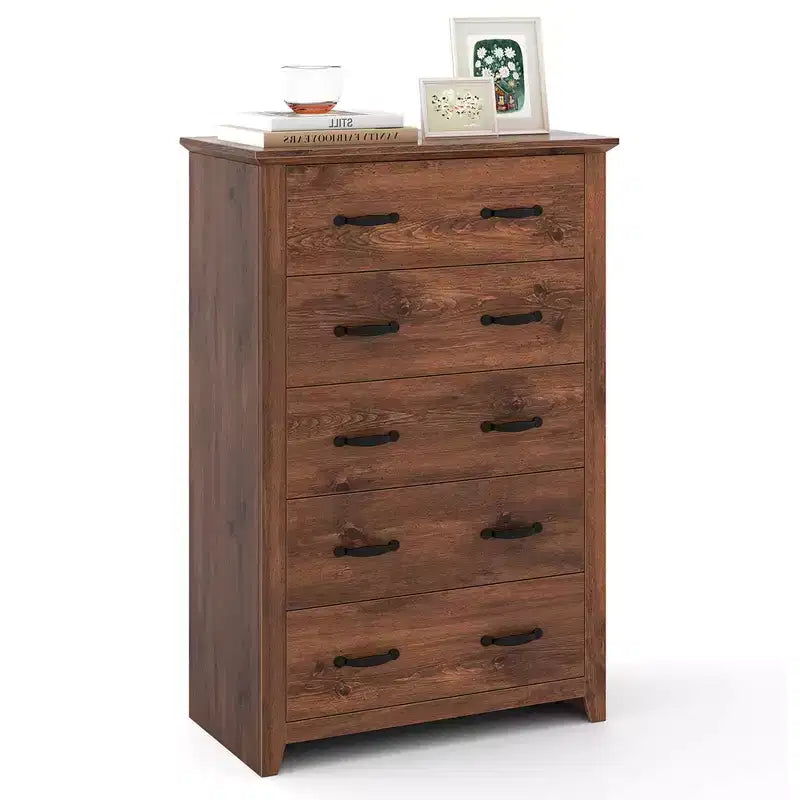 5 Drawer Chest Storage Dresser Tall Cabinet Organizer Bedroom Hallway Dark Grey/Walnut